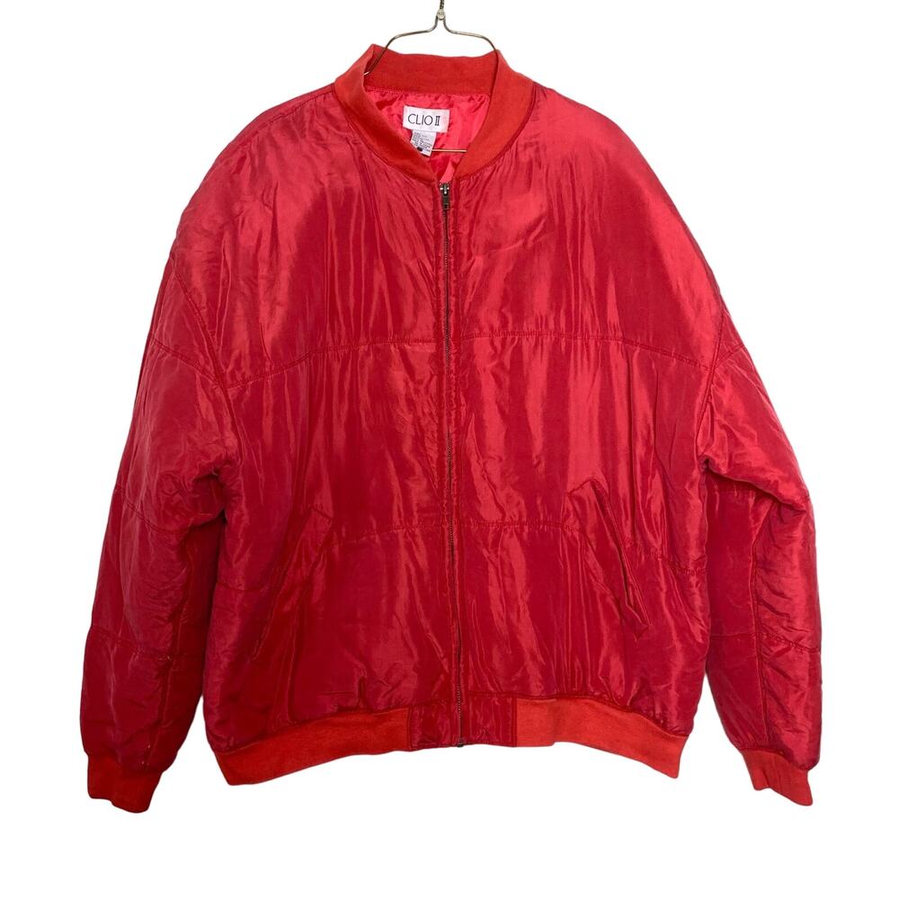 CLIO II red 100% silk medium weight bomber windbreaker jacket Plus‎ Size 2X